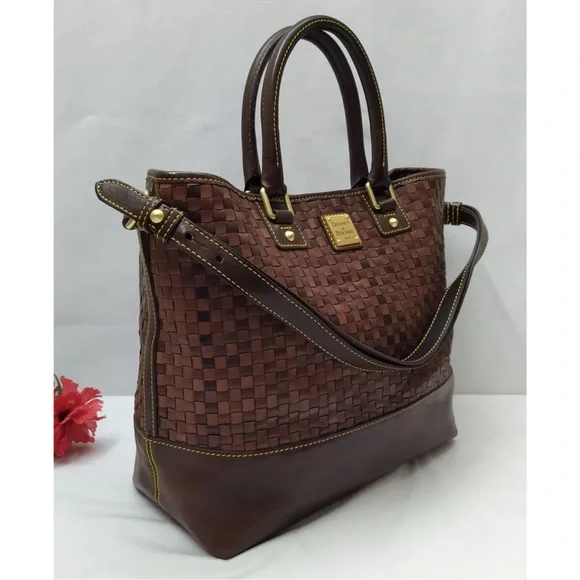 Dooney & Bourke Chocolate Tessuta Excellent  Condition Woven Leather Tote - Picture 5 of 13